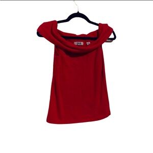 Y2K Off-Shoulder Red Foldover Top|Stretchy Club/Going Out Tank